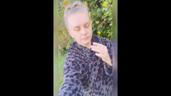 Curvy Blonde Smoking In The Garden In PJs