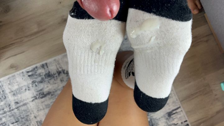 Dirty white socks sockjob he cums on my socks