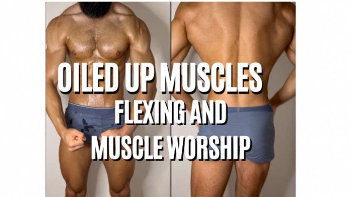 BODYBUILDER OILING UP AND FLEXING - MUSCLE WORSHIP POV