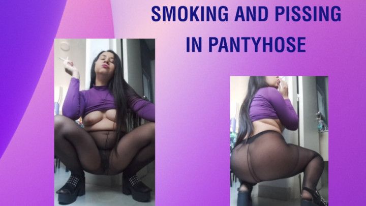 Smoking and pissing in pantyhose