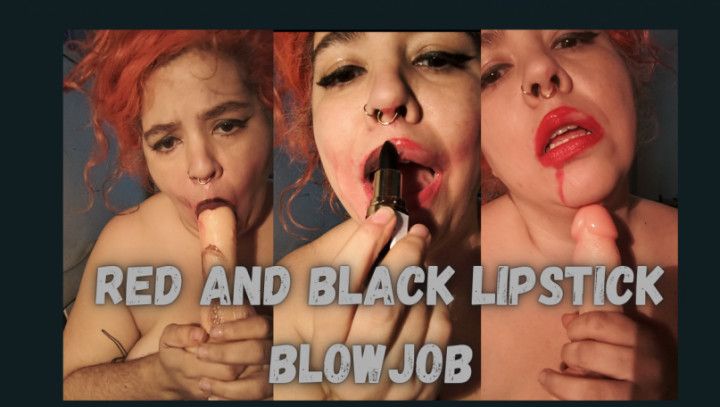 Red and black lipstick smearing blowjob