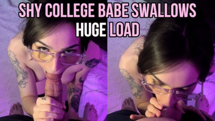 Shy College Babe Swallows HUGE Load