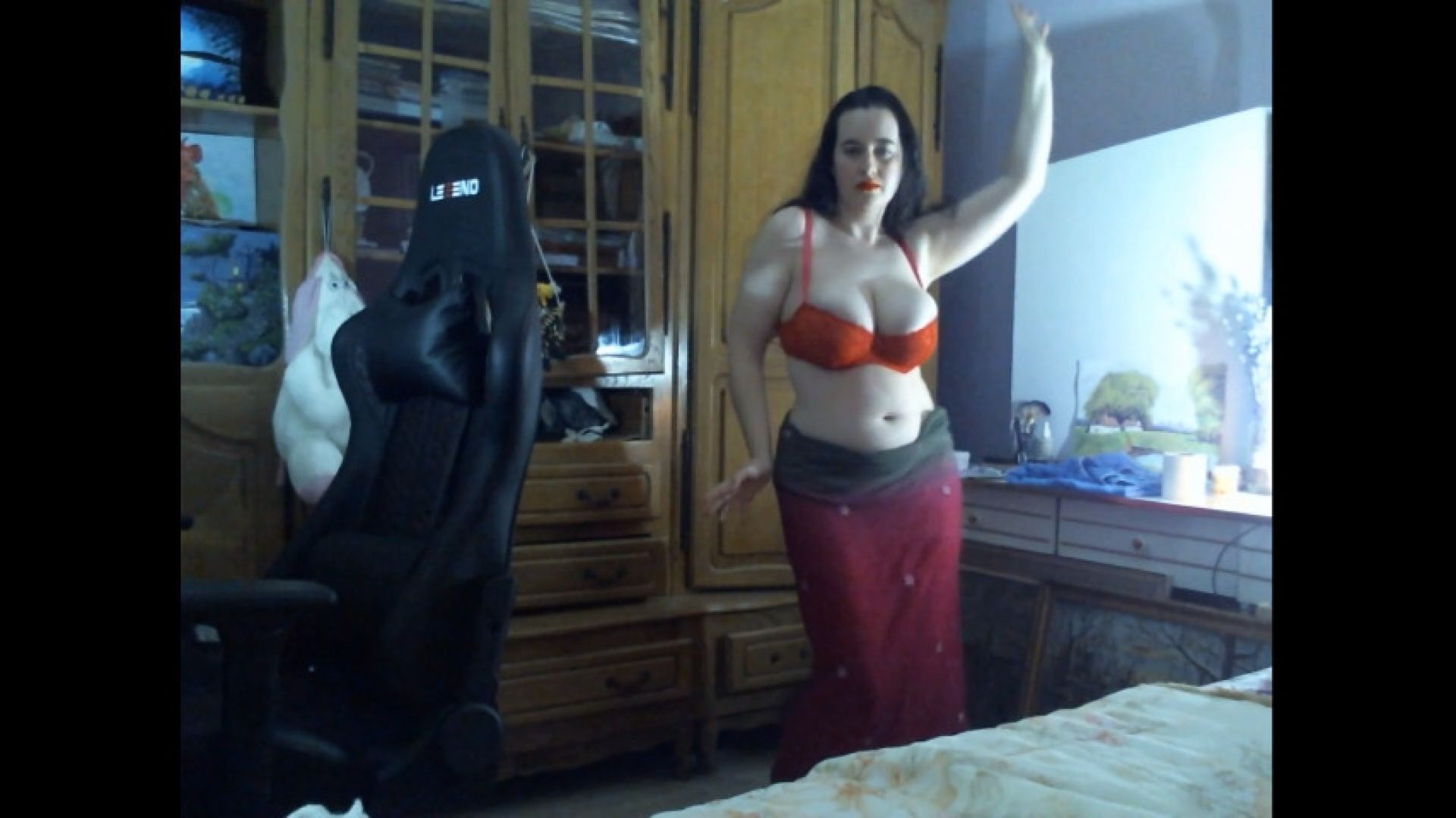 A new, beautiful, stripping belly dance. Full nude dance at