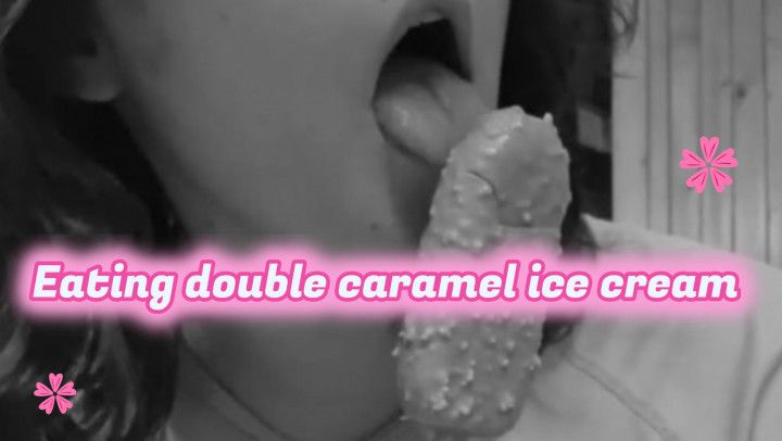 Eating double caramel ice cream