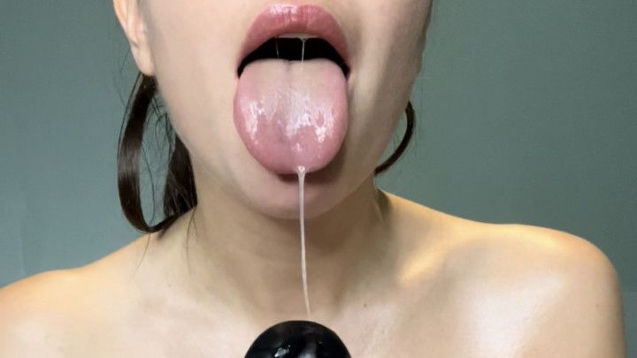 Oiled Up Sloppy Drooling Dildo Blowjob