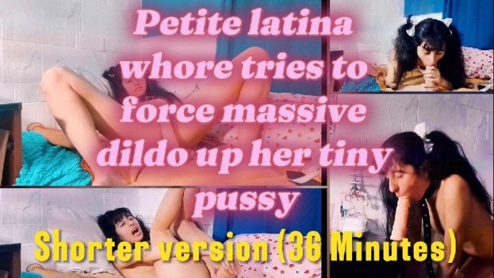 Petite latina tries inserting dildo up her tiny pussy -Short