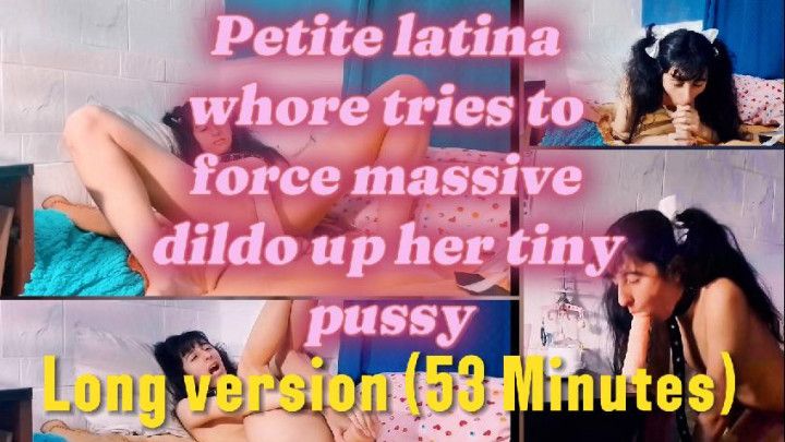 Petite latina tries inserting dildo up her tiny pussy - Full