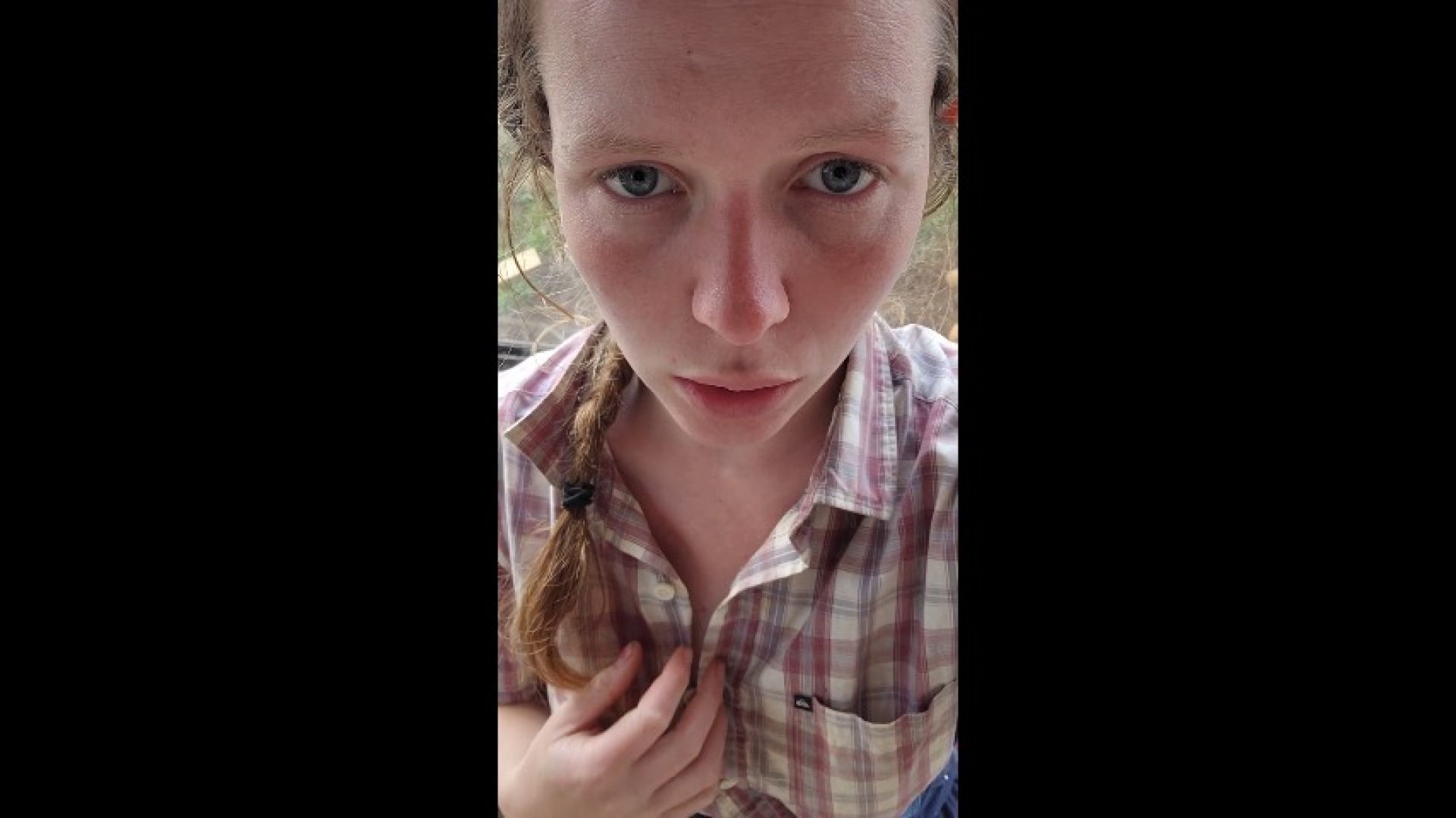 Petite Farmgirl Burping loud while unbuttoning her shirt