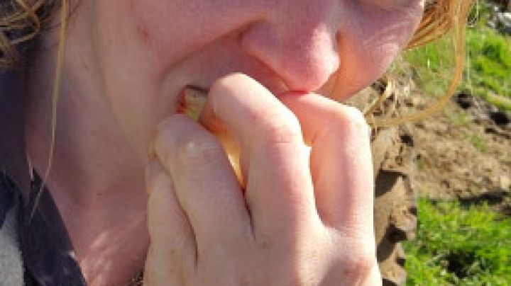 Just a dirty girl eating an apple