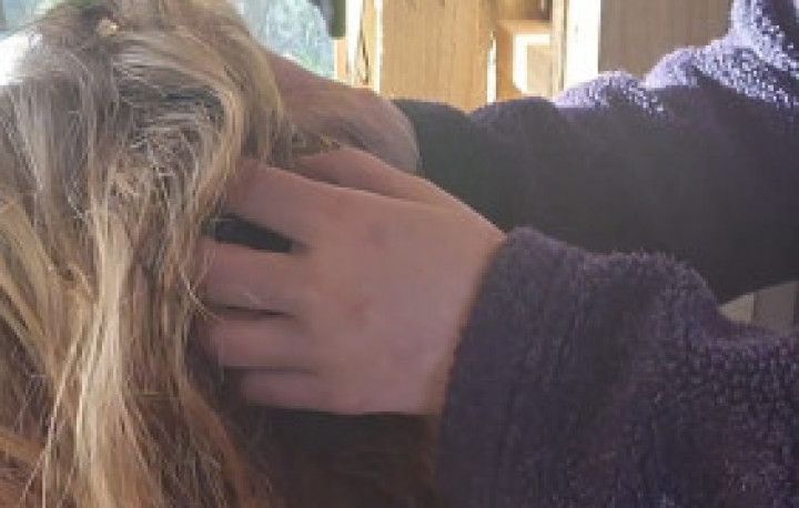 Dirty girl gets matted hair brushed and washed by Mommy