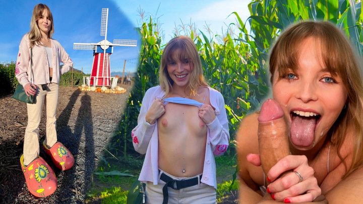 Cumslut GF Flashing At Corn Maze - Cock Worship Cumshot - 4K