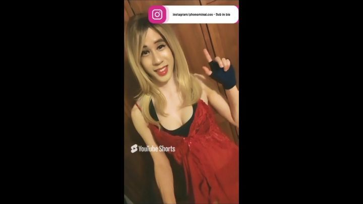 MtF Crossdresser wears a Sexy Red Babydoll Dress