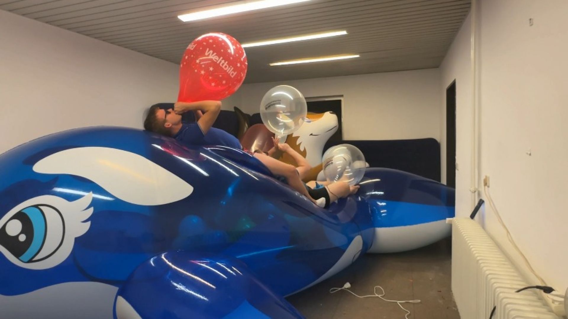 5m Whale inflatable Riding and Popping Balloons