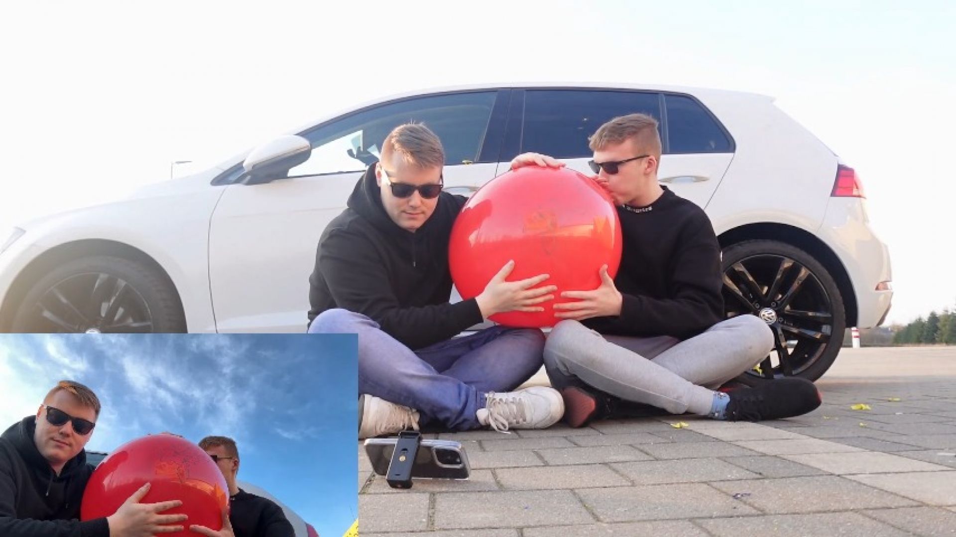 Popping Balloons Public on a Parking lot