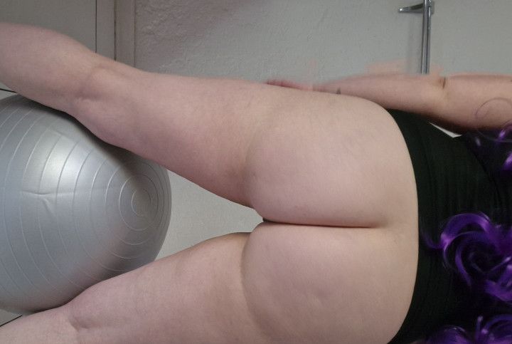 Yoga ball and buttplug fun