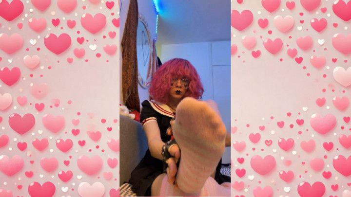 Schoolgirl Femboy's feet and masturbation