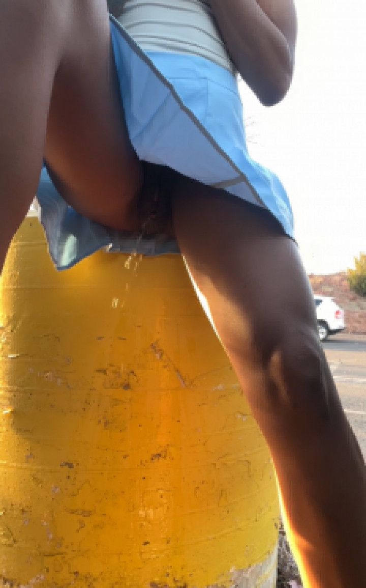 peeing under my skirt no panties in a parking lot