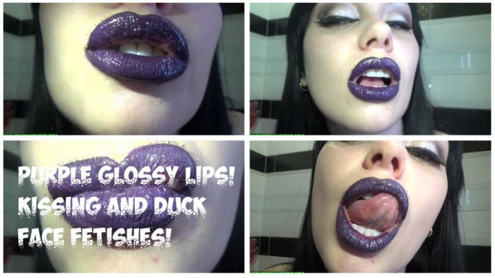 Purple glossy lips! Kissing and duckface