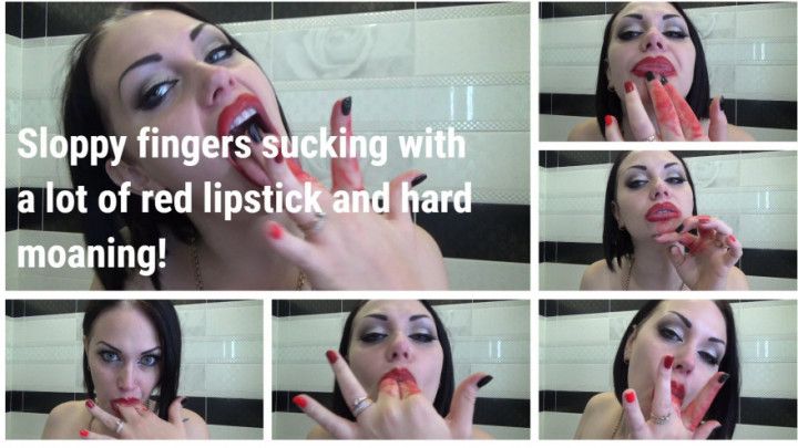 Sloppy fingers sucking with lipstick