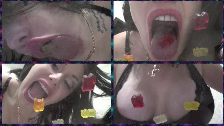 Consuming Gummies from the glass! Vore