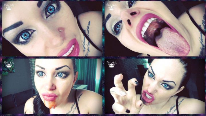 Giantess eating 5 chastity slaves! Vore