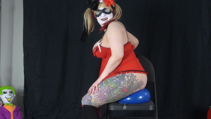 Harley Quinn balloon popping and sitting