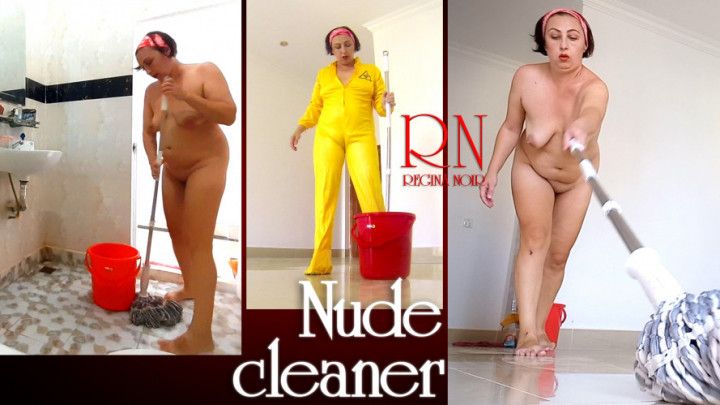 Naked maid cleans office space. FULL