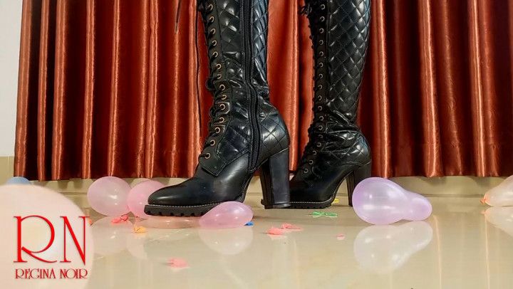 Small balloons pop with high heels boots