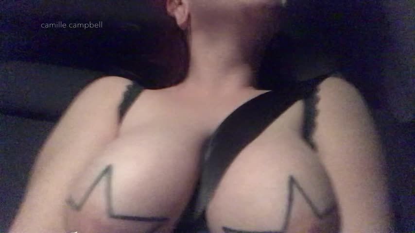 Caught w 32DD tits boobs out in car