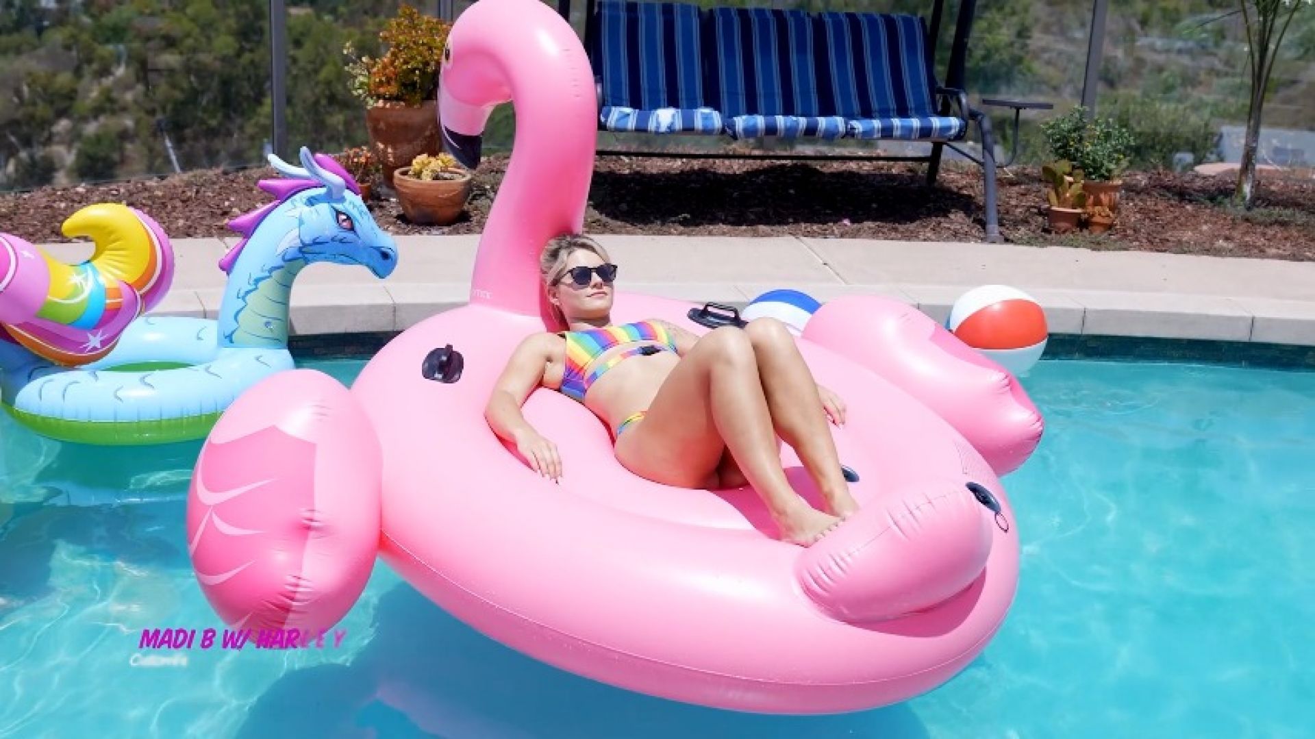 Madi B's Inflatable Sabotaged By Harley in the Pool