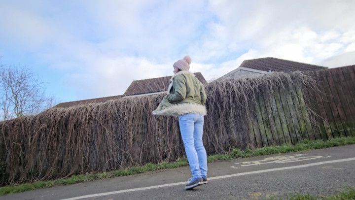 Blue jeans afternoon outdoor wetting peeing