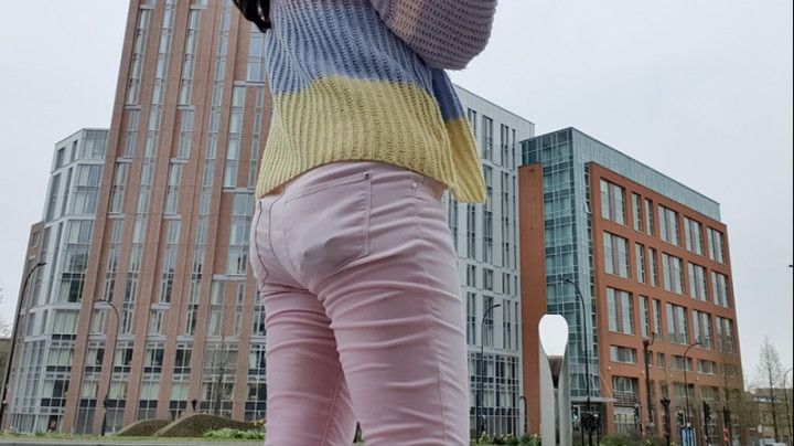 Pink jeans urban outdoor wetting peeing