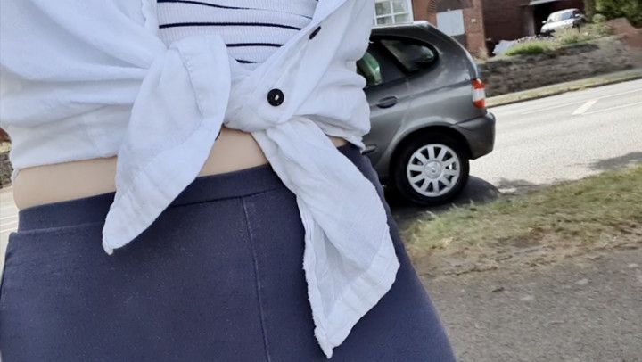 Outdoor navy leggings desperation pee