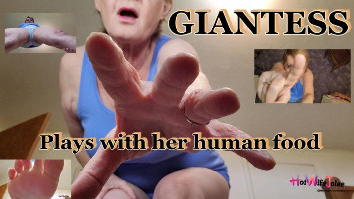 Giantess plays with her human food