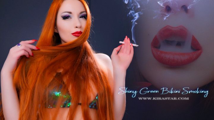 4K Shiny Green Bikini Smoking