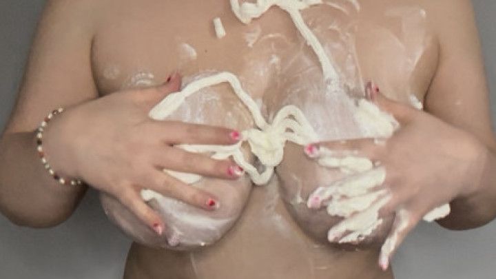 Scottish Girl 32GG Big Boobs Squirty Cream Naked Fun