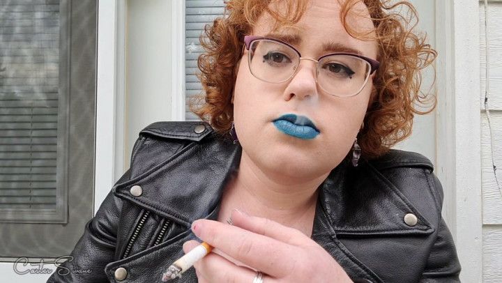 Non-Binary Leather Babe Smoking