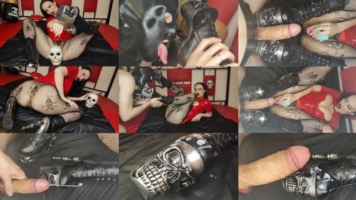 boots worship with bootjob and cum on heels