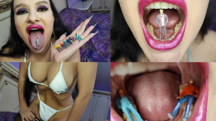 Giantess eats 7 tiny persons and  digest