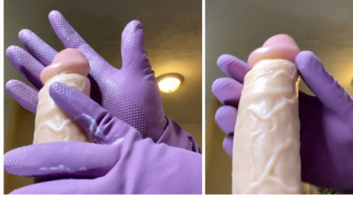 Handjob with cleaning gloves