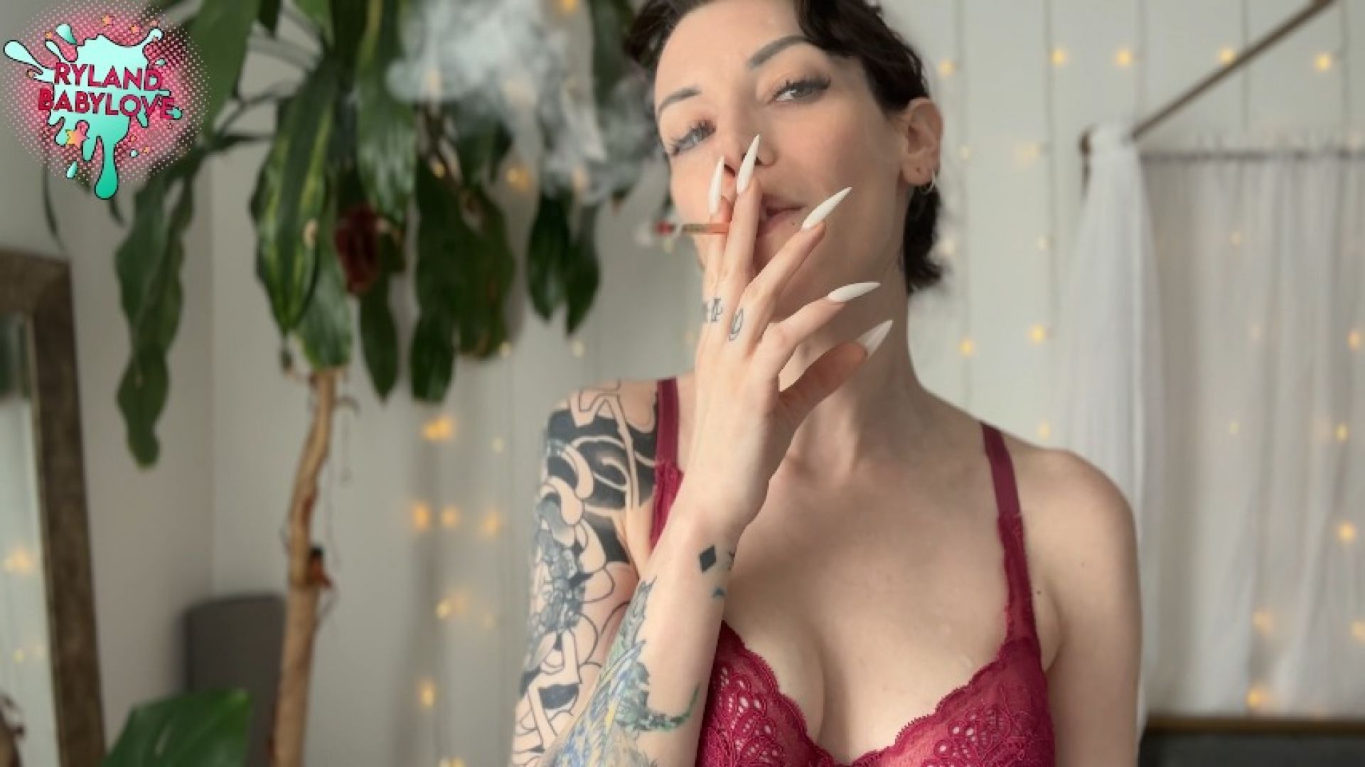 SFW Smoking Joint Long Nails Red Lingerie