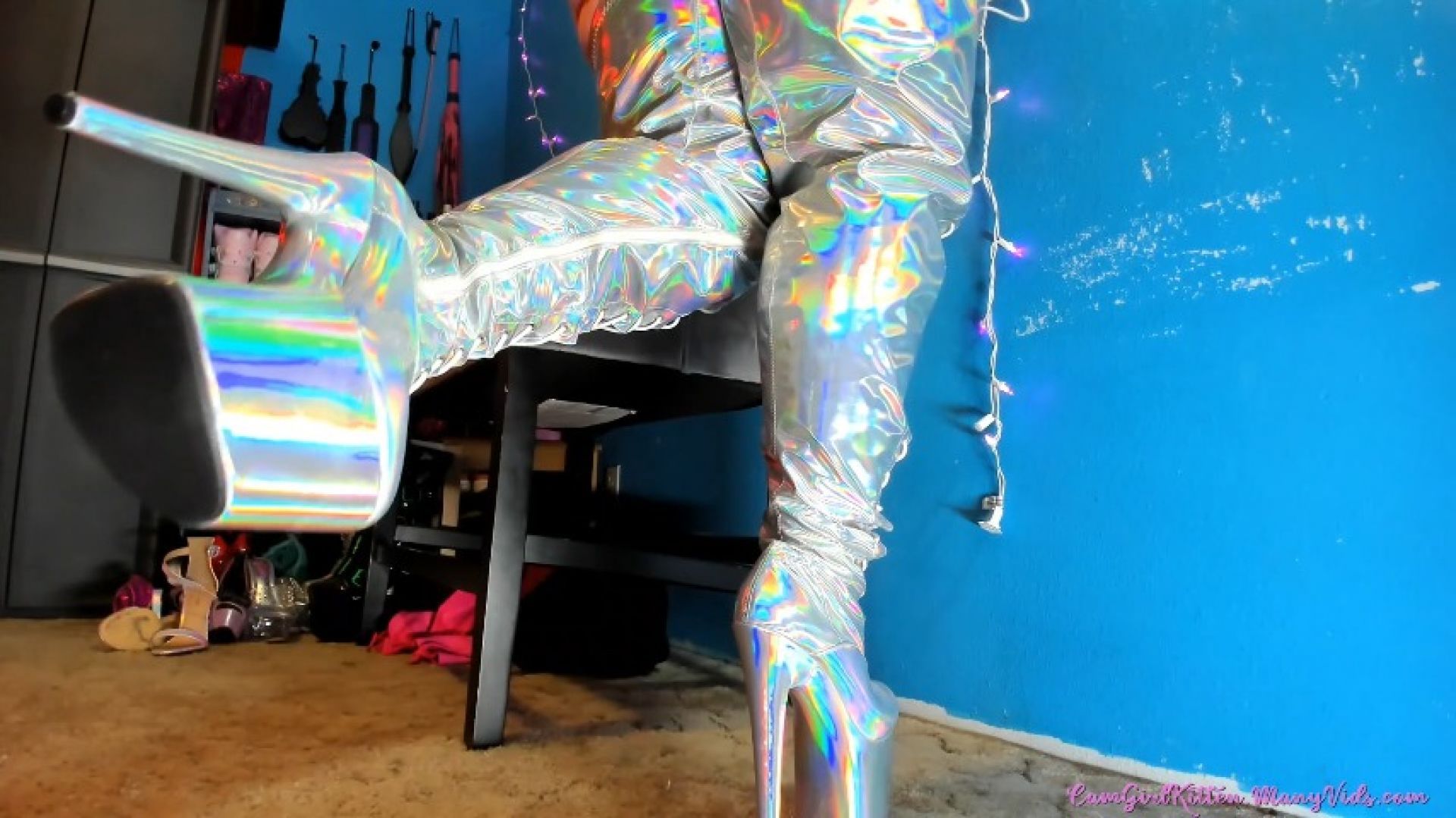 Silver Holographic Boots Underdesk