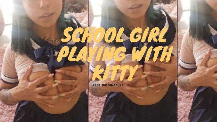 scool Girl playing with kitty