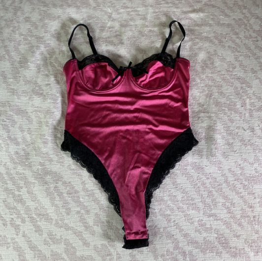 Pink and black silky lace thong teddy