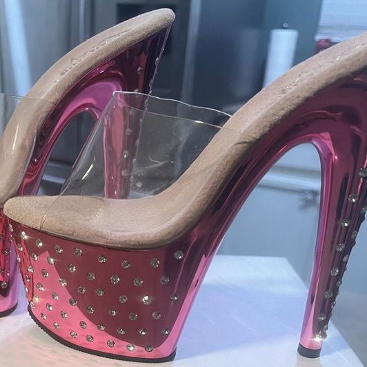 Super sexy, pink rhinestone, studded, stripper heels