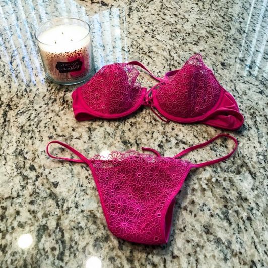 Hot pink bra and panty lace set