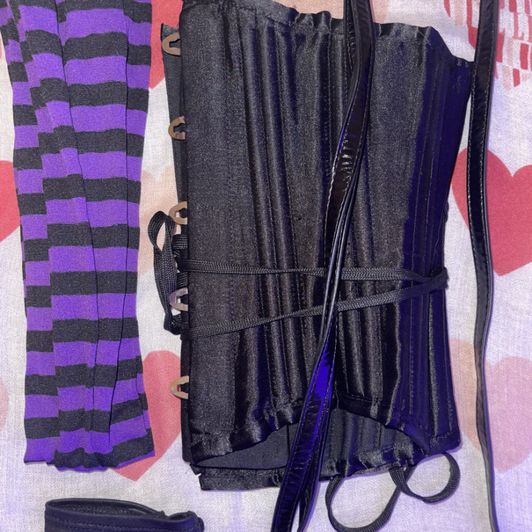 Sissy Set 3 Corset Garter Stockings Bag