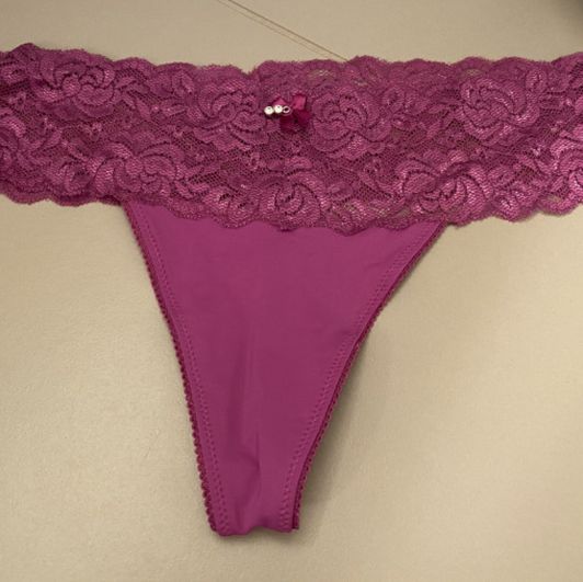 Purple lace and satin thong
