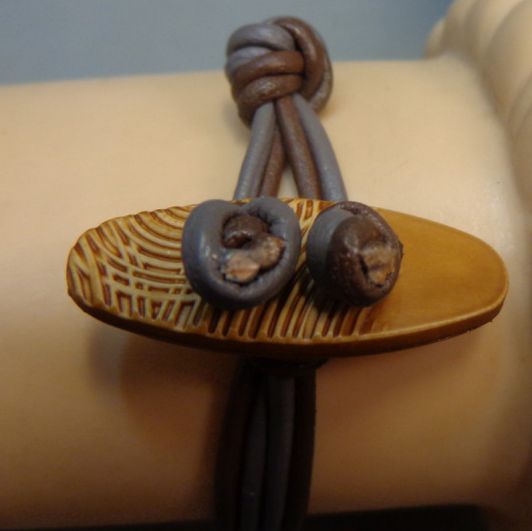 Mens Leather wood toggle Bracelet