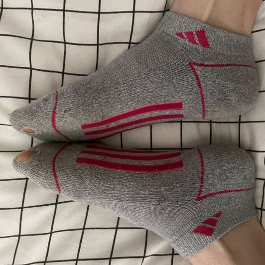 Gray and Pink Adidas Socks DAMAGED